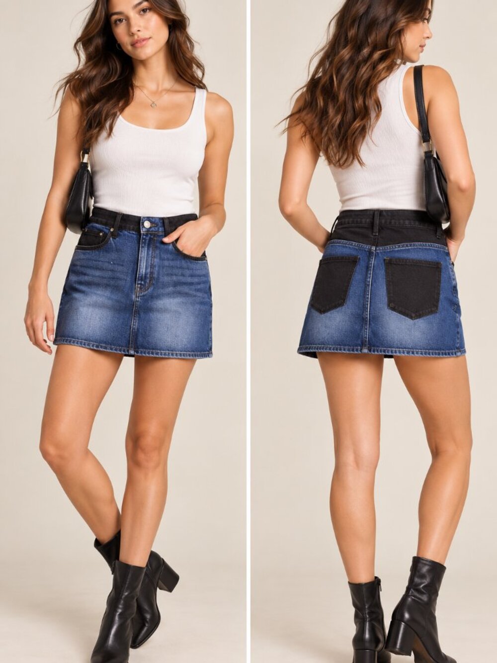 FRAME Orinda Two-Tone Denim Mini Skirt Blue Black Size 24